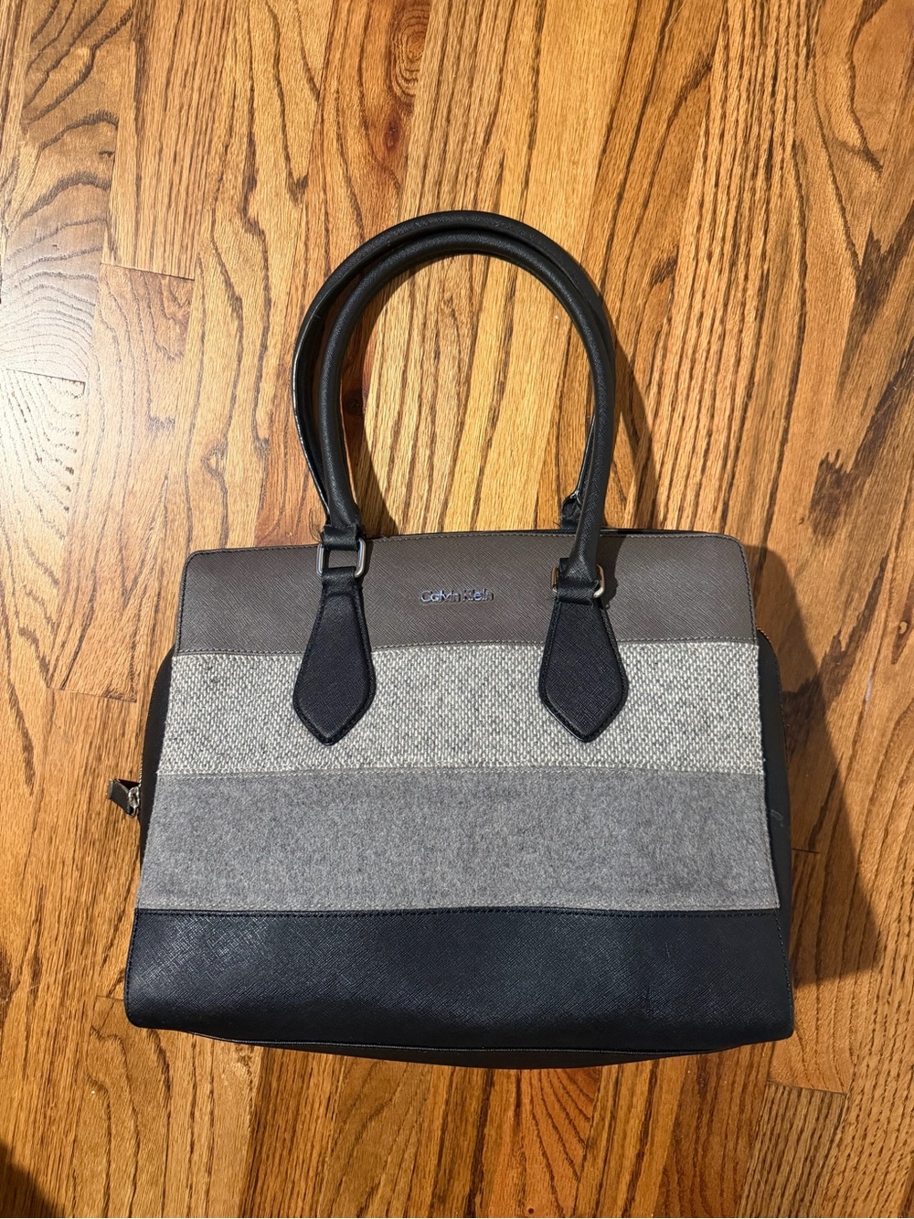 Calvin Klein Gray, Black and Taupe Structured Tote